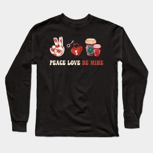 peace love be mine coffee lovers leopard print valentine Long Sleeve T-Shirt